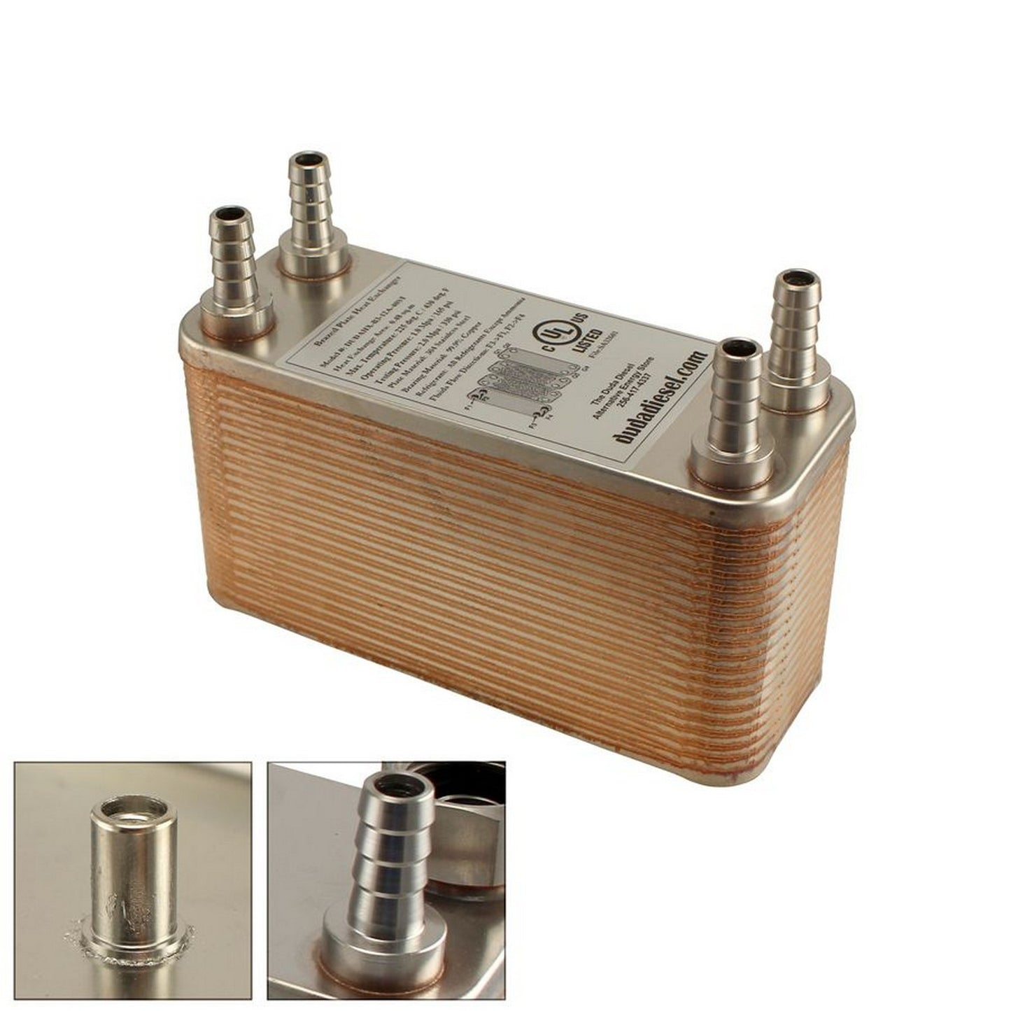 40 Plate Brazed Heat Exchanger - 1/2" Barbs - B3-12A-40ST - 7.5"