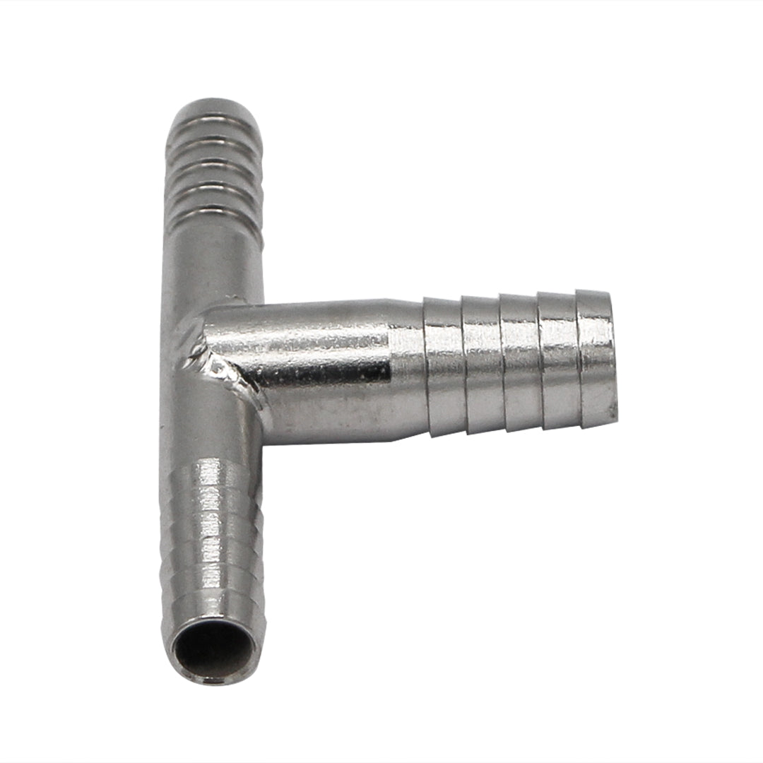 Stainless Steel Barbed Tee - 3/8" to Two 1/4" Barbs