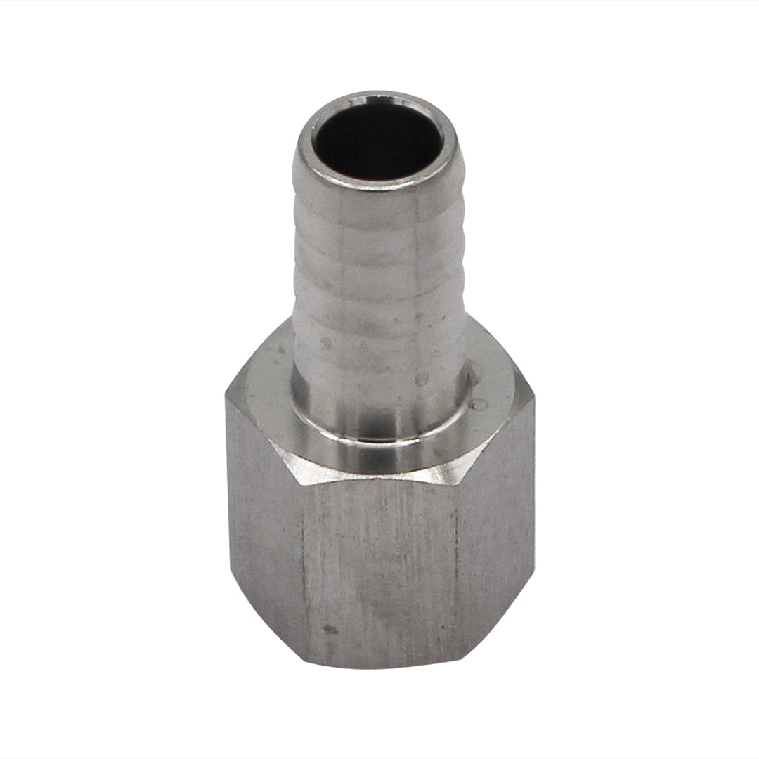 Stainless Steel Barbed Fitting - 1/4" Flared FFL to 3/8" Barb