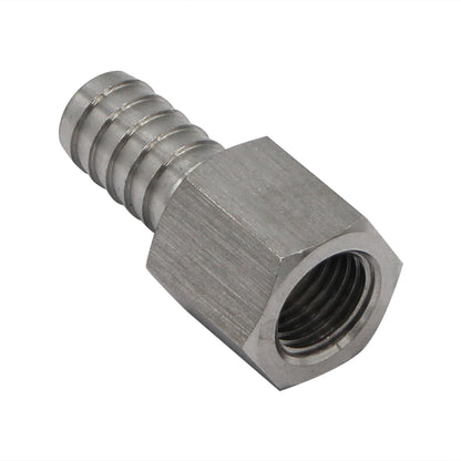 Stainless Steel Barbed Fitting - 1/4" Flared FFL to 3/8" Barb