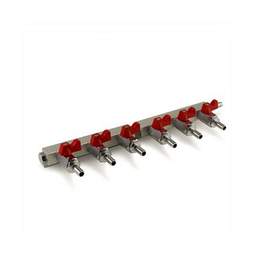 Aluminum 6 Way Gas Manifold - 3/8” Barbs