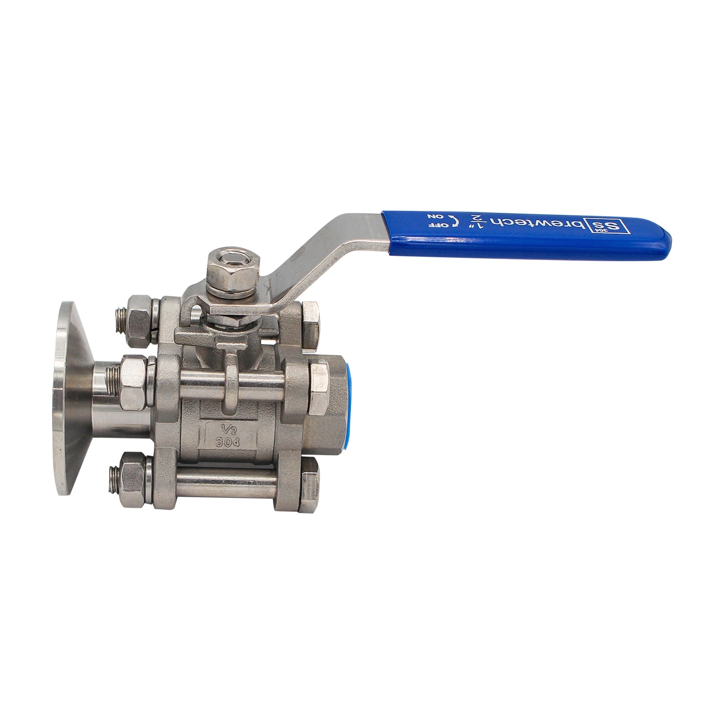 Ss Brewtech 1.5" Tri Clamp to 1/2" Female NPT 3-Piece Ball Valve - Tri Clover Sanitary Stainless Steel Fitting