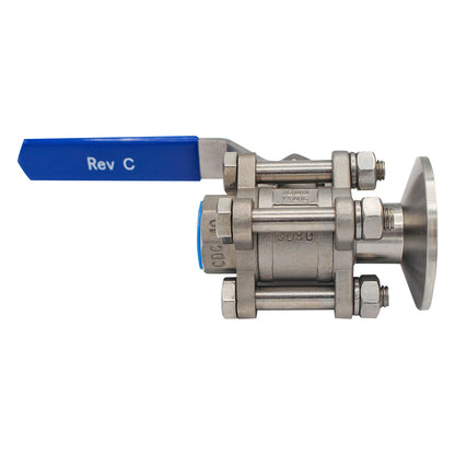 Ss Brewtech 1.5" Tri Clamp to 1/2" Female NPT 3-Piece Ball Valve - Tri Clover Sanitary Stainless Steel Fitting