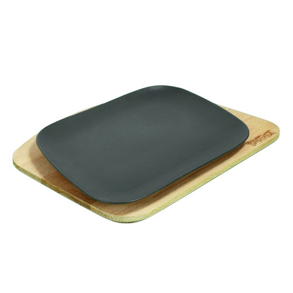 Bayou Classic Enameled Cast Iron Fajita Pan With Wooden Trivet [7780B]