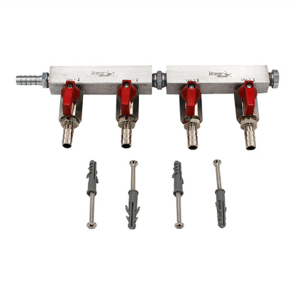 Aluminum 4 Way Gas Distributor - 3/8" Barbed Shut-off Valve -  Canuck Homebrew Supply, Canada