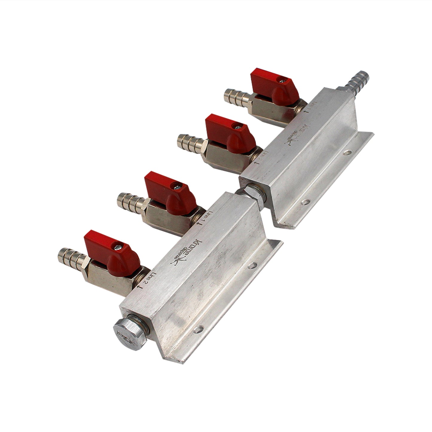 Aluminum 4 Way Gas Distributor - 3/8" Barbed Shut-off Valve -  Canuck Homebrew Supply, Canada