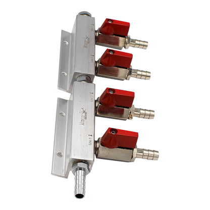 Aluminum 4 Way Gas Distributor - 3/8" Barbed Shut-off Valve -  Canuck Homebrew Supply, Canada