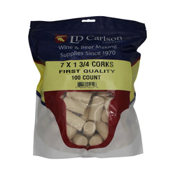 First Quality Straight Wine Corks - #7 by 1 3/4" Length (100 per bag)