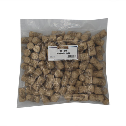 First Quality Straight Wine Corks - #8 by 1 3/4" Length (100 per bag)