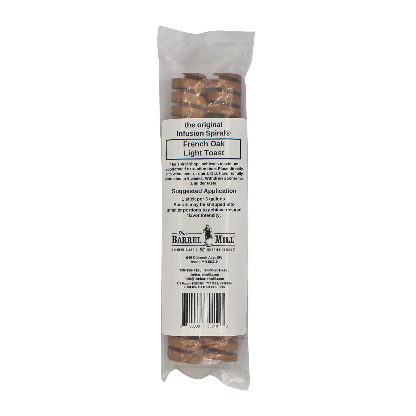 Barrel Mill  French Light Oak Infused Spiral - 2 Pack (8" Length)
