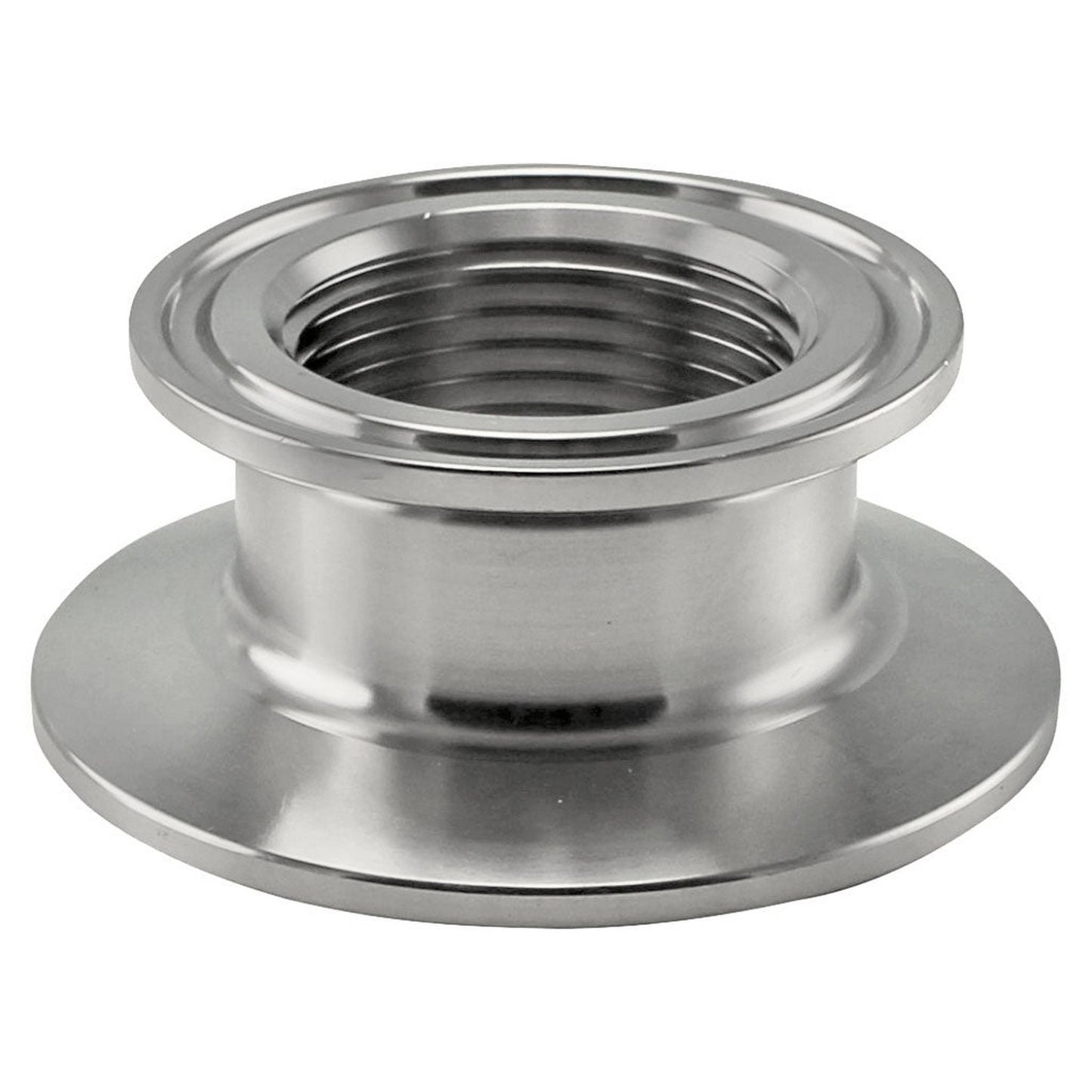 Stainless Steel Tri-Clover Reducer - 2” TC to 1.5” TC w/ 1" Female NPT Internal Threads