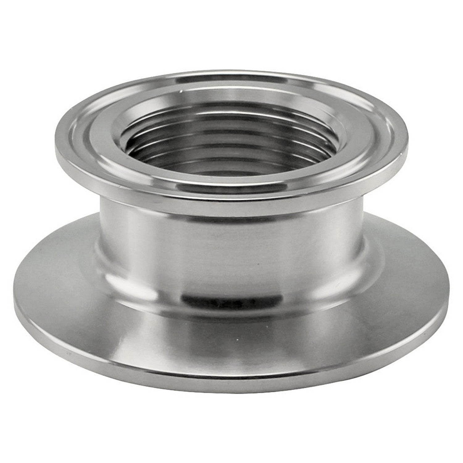 Stainless Steel Tri-Clover Reducer - 2” TC to 1.5” TC w/ 1" Female NPT Internal Threads