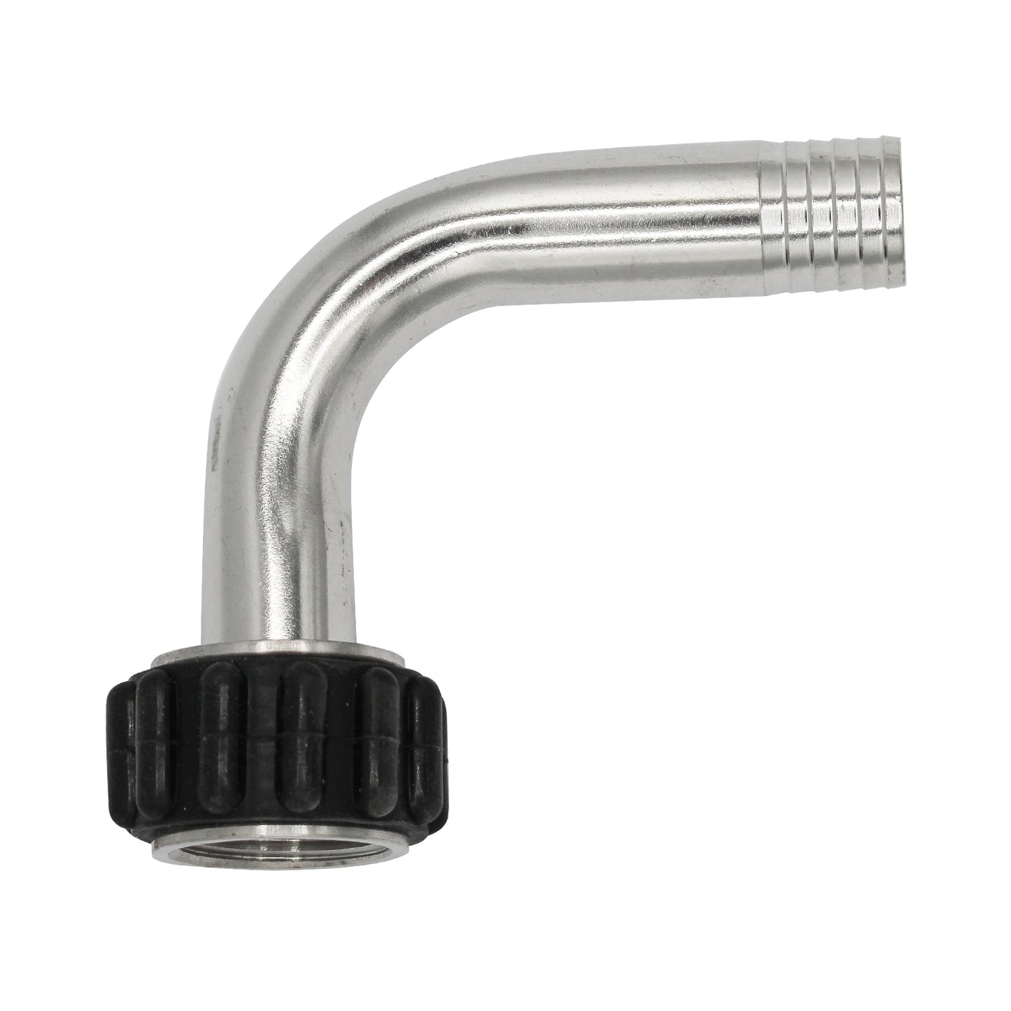 Stainless Steel Barbed Quick Connector 90Â° Elbow - 1/2" Female NPT to 5/8" Barb