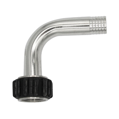 Stainless Steel Barbed Quick Connector 90Â° Elbow - 1/2" Female NPT to 5/8" Barb