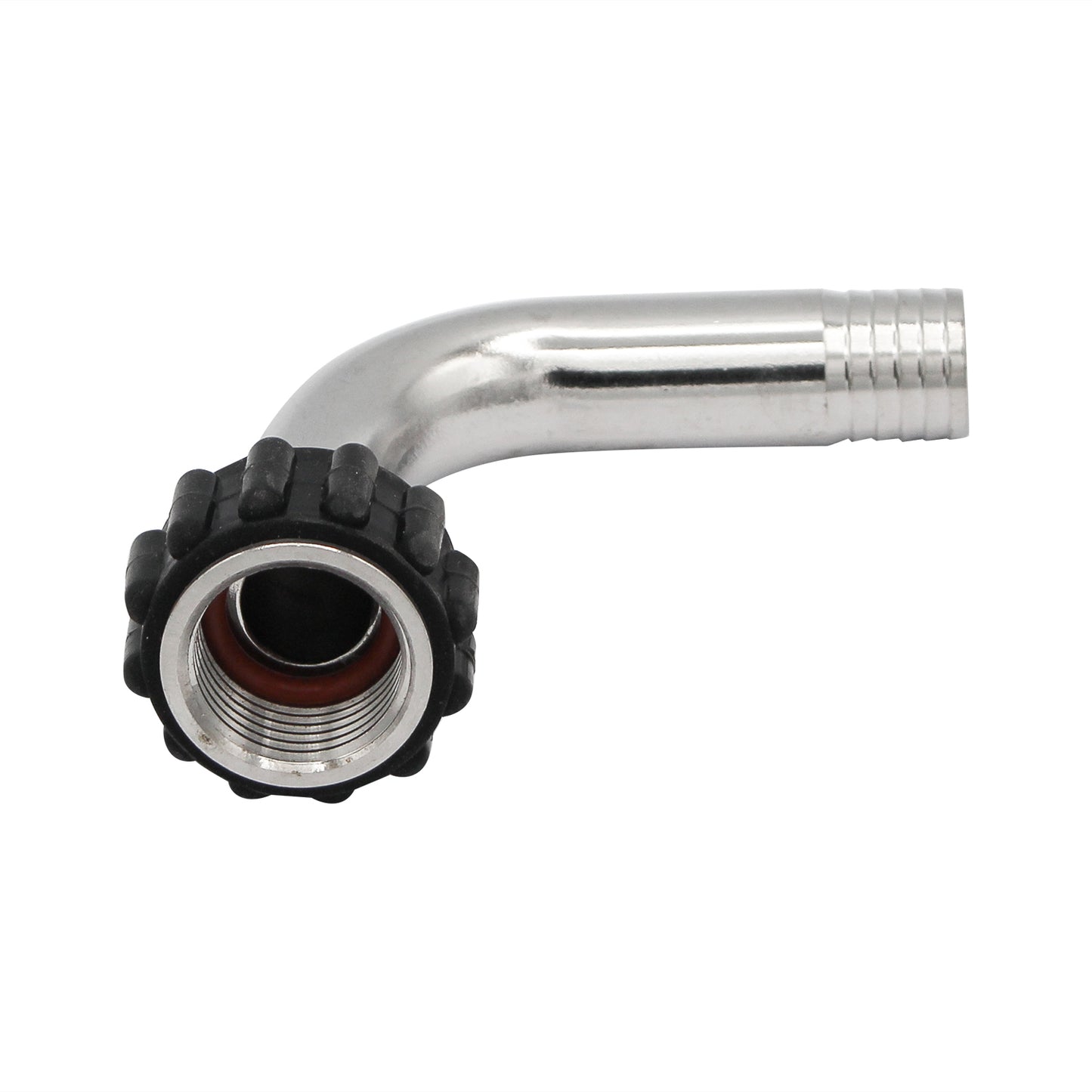 Stainless Steel Barbed Quick Connector 90Â° Elbow - 1/2" Female NPT to 5/8" Barb