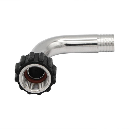 Stainless Steel Barbed Quick Connector 90Â° Elbow - 1/2" Female NPT to 5/8" Barb