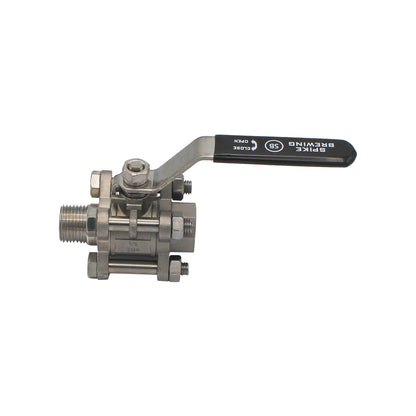 Spike Brewing Stainless Steel 1/2" Male NPT 3-Piece Ball Valve