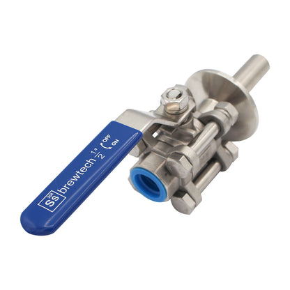 Ss Brewtech 1.5" Tri Clamp to 1/2" Female NPT 3-Piece Whirlpool Ball Valve - Tri Clover Sanitary Stainless Steel Fitting