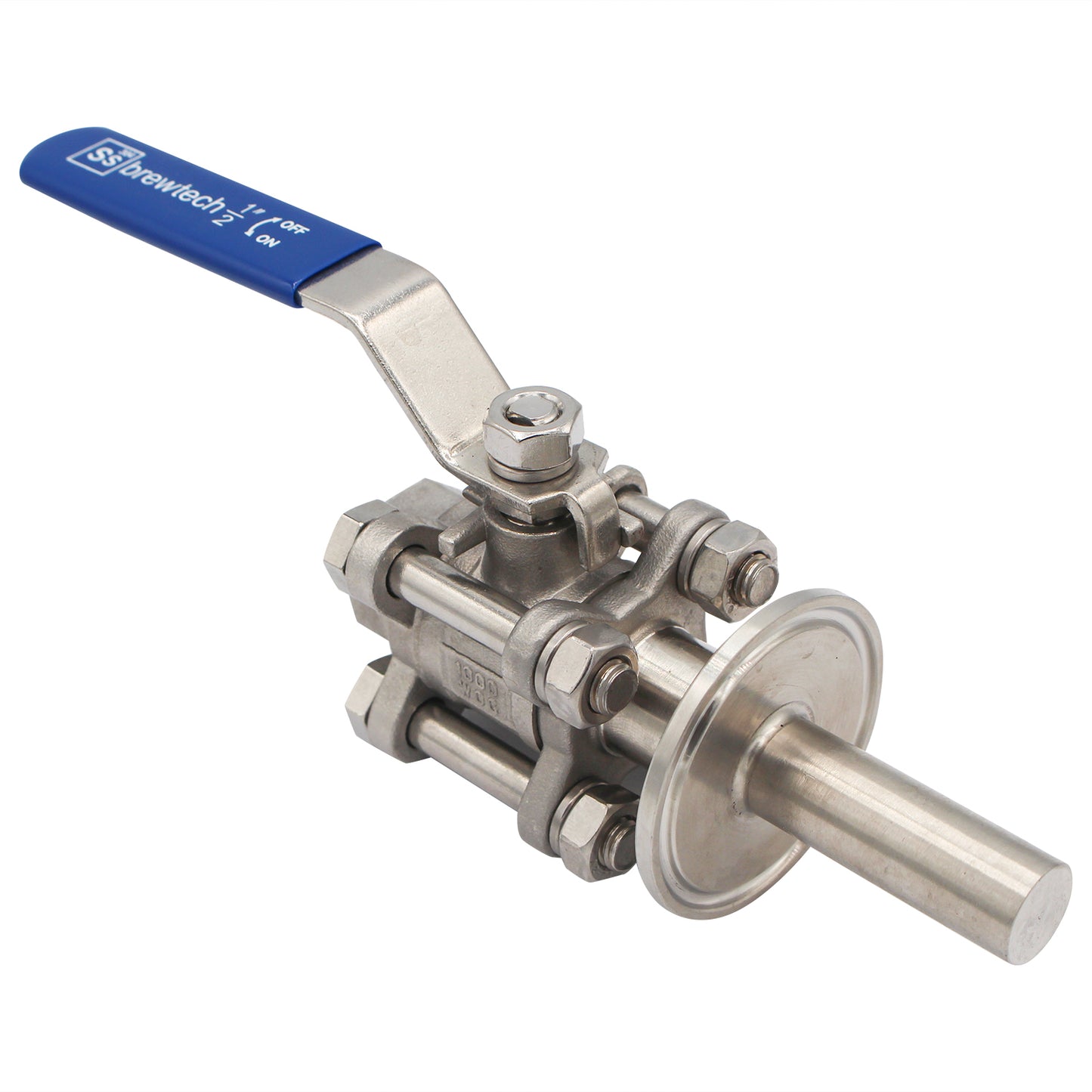 Ss Brewtech 1.5" Tri Clamp to 1/2" Female NPT 3-Piece Whirlpool Ball Valve - Tri Clover Sanitary Stainless Steel Fitting