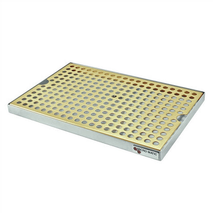 Micro Matic PVD Gold Coated Brass Stainless Steel Surface Mount With Drain Drip Tray - 12" X 8" X 3/4" [DP-820DSSPVD-12]