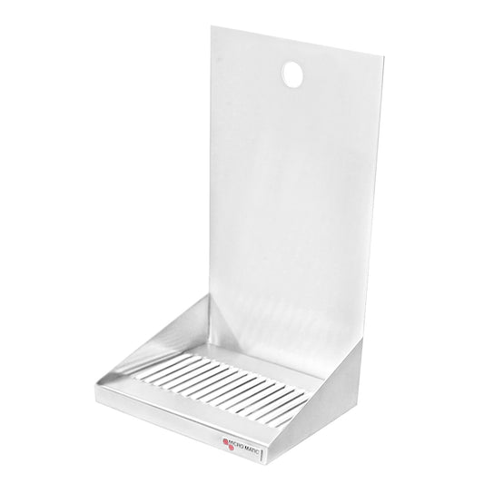 Micro Matic Stainless Steel Wall Mount Back Splash (1 Hole) and Drain Drip Tray - 6" X 6 1/2" X 3/4" [DP-721D]