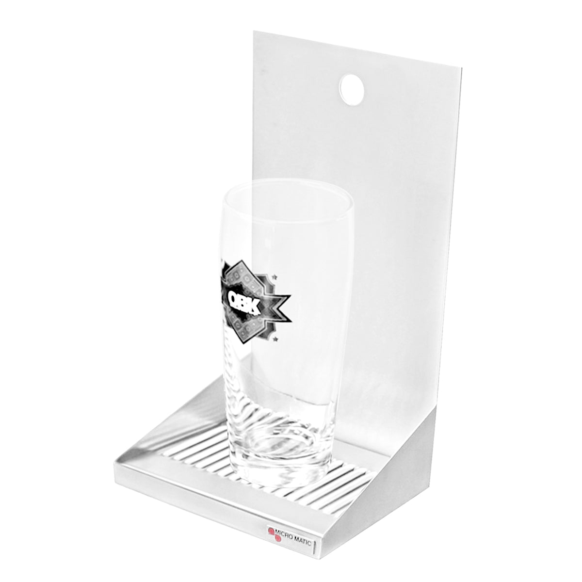 Micro Matic Stainless Steel Wall Mount Back Splash (1 Hole) and Drain Drip Tray - 6" X 6 1/2" X 3/4" [DP-721D]