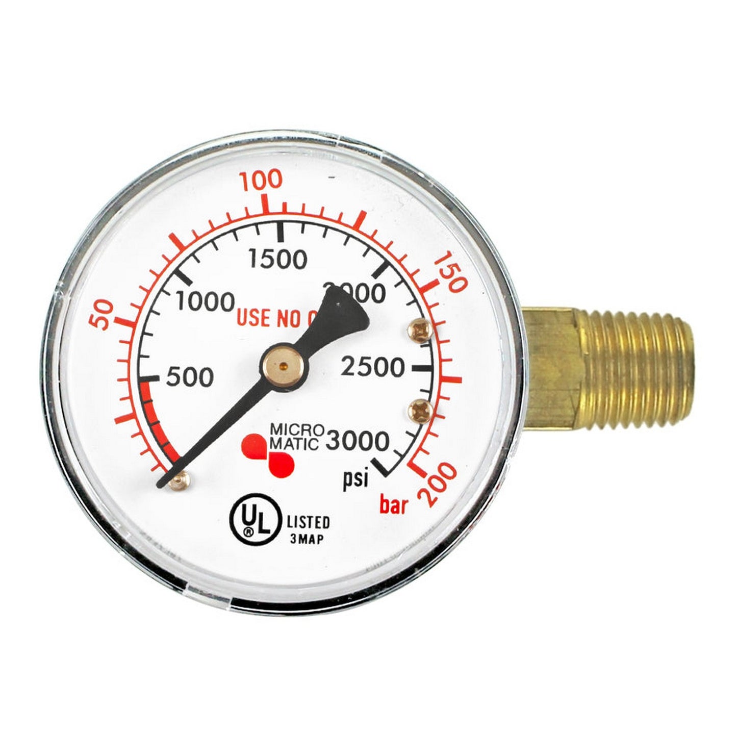 Micro Matic High Pressure Gauge - 0-3000 PSI - Left Hand Threaded