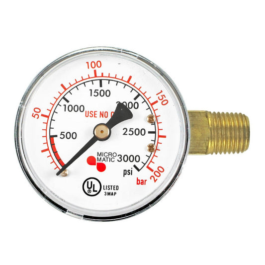 Micro Matic High Pressure Gauge - 0-3000 PSI - Left Hand Threaded