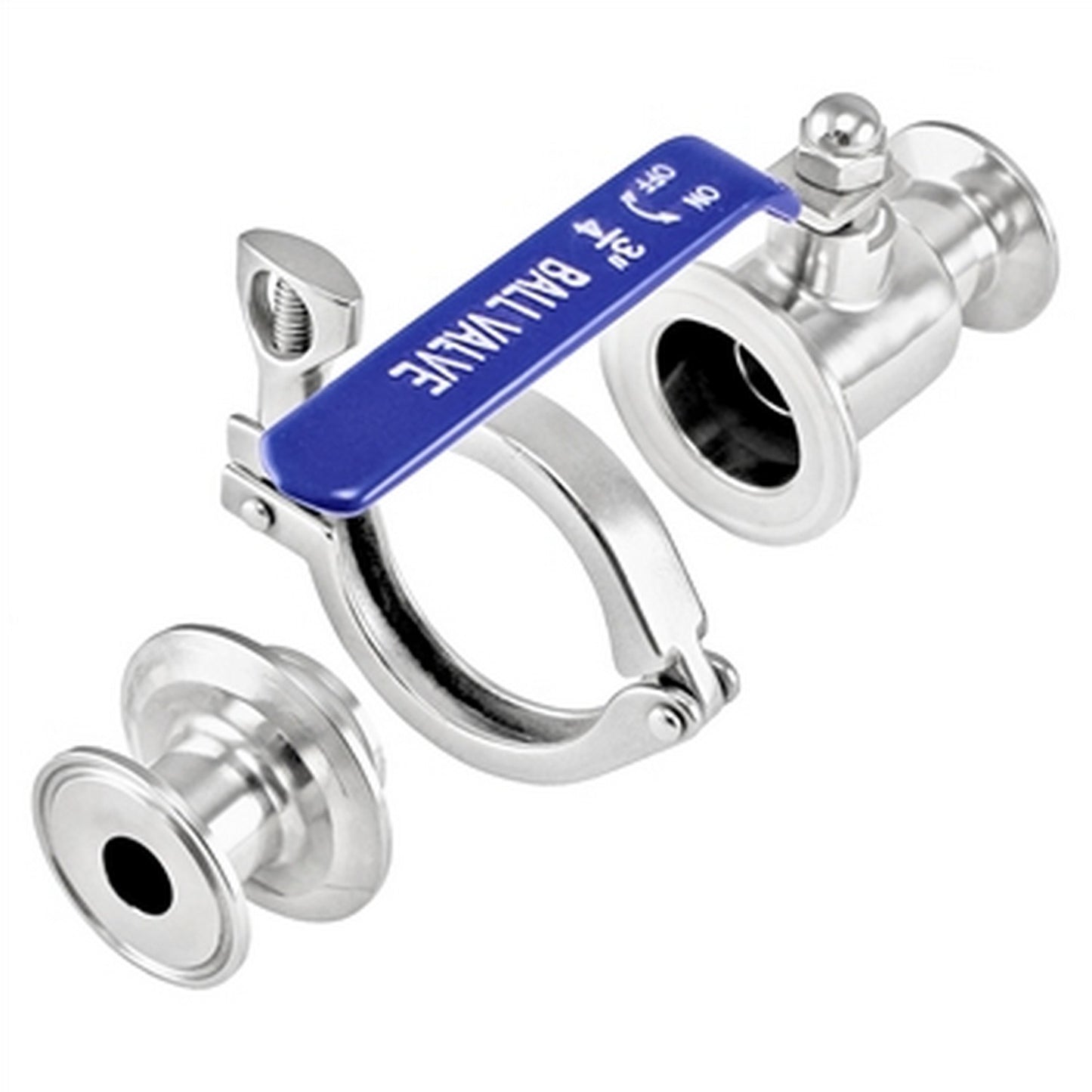 Disassembled Stainless Steel Tri-Clover Quick Clean Ball Valve - 1" TC 