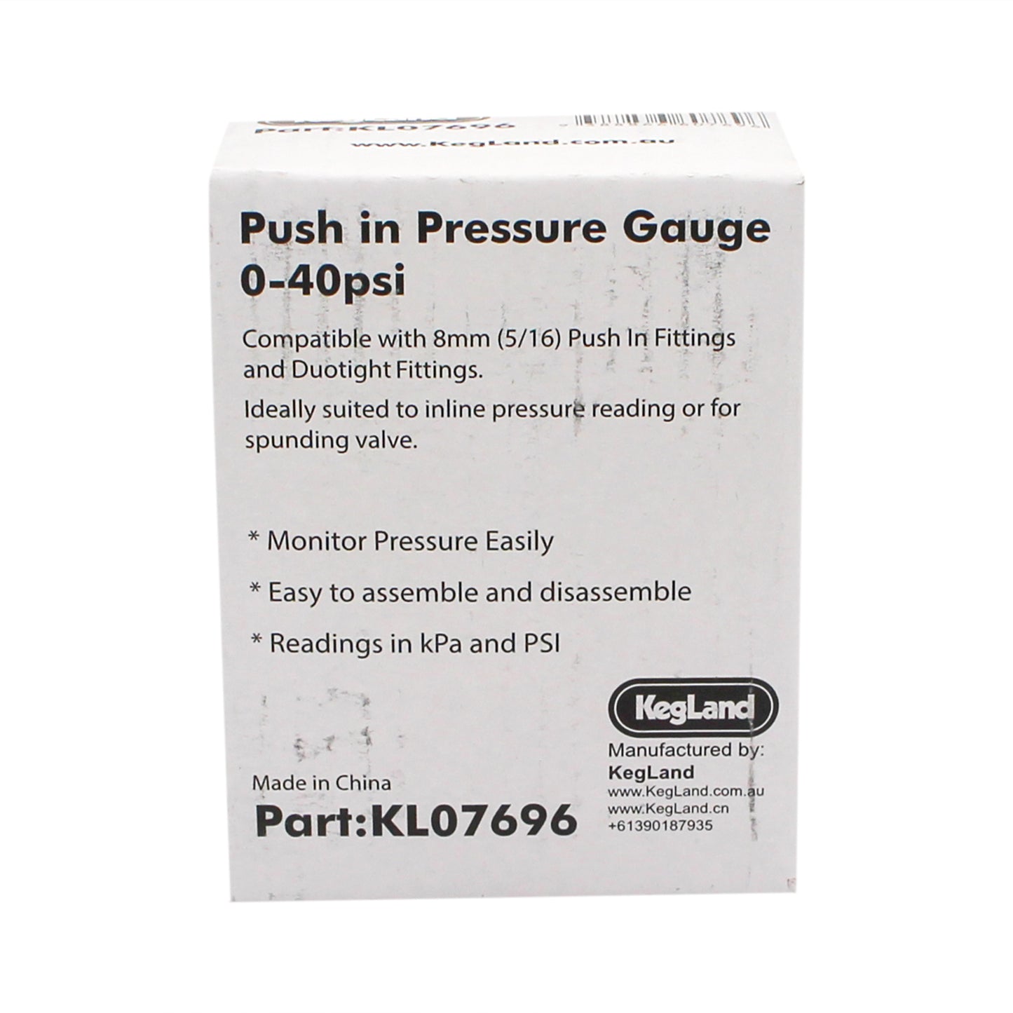 Kegland Duotight (Push-In) Pressure Gauge - 5/16" (8mm) - 0-40 PSI -  Canuck Homebrew Supply, Canada