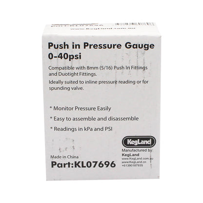 Kegland Duotight (Push-In) Pressure Gauge - 5/16" (8mm) - 0-40 PSI -  Canuck Homebrew Supply, Canada