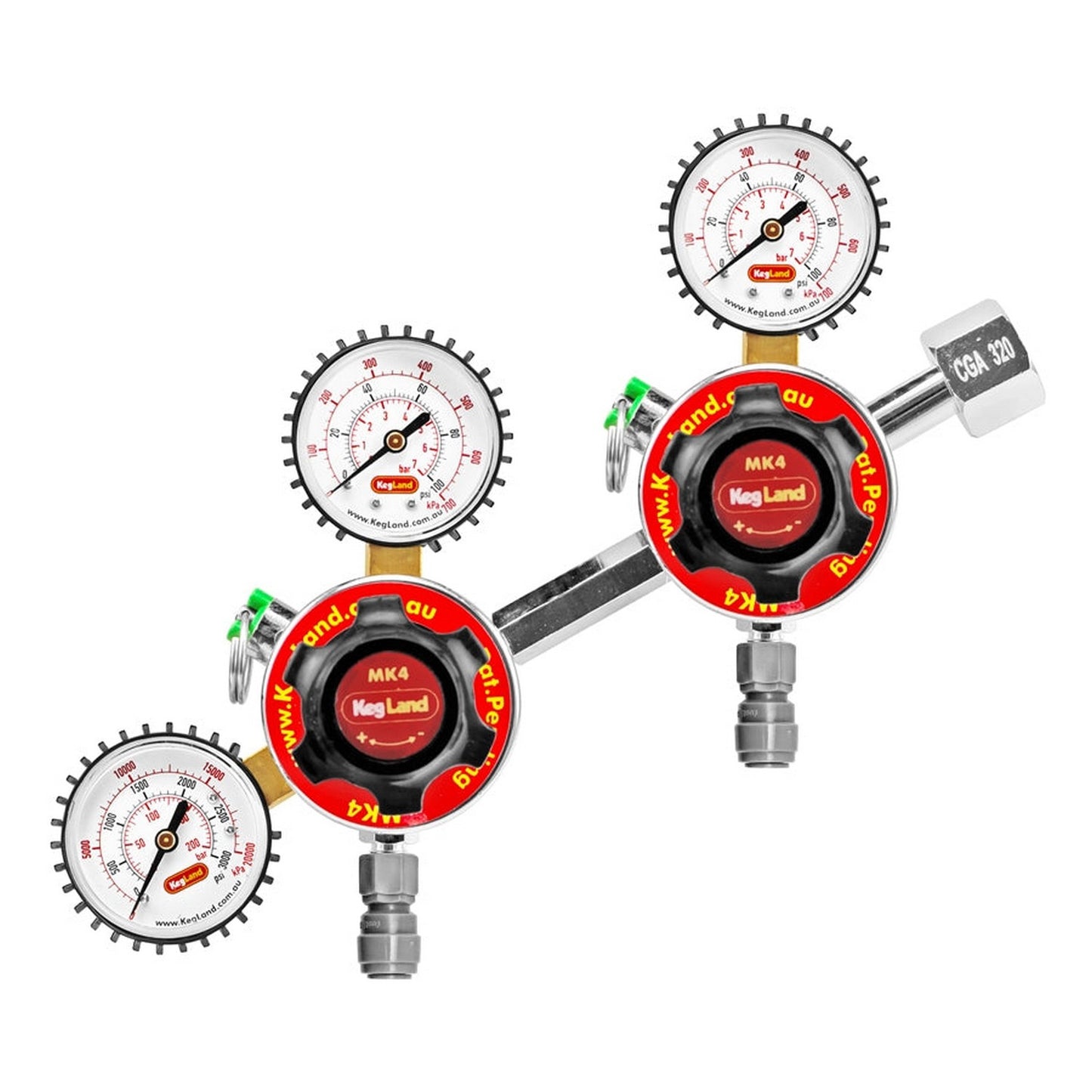 Kegland Multi-Gas 2-Way Dual Primary Co2 Regulator - 100 PSI & 3000 PSI - 5/16" (8mm) - MK4