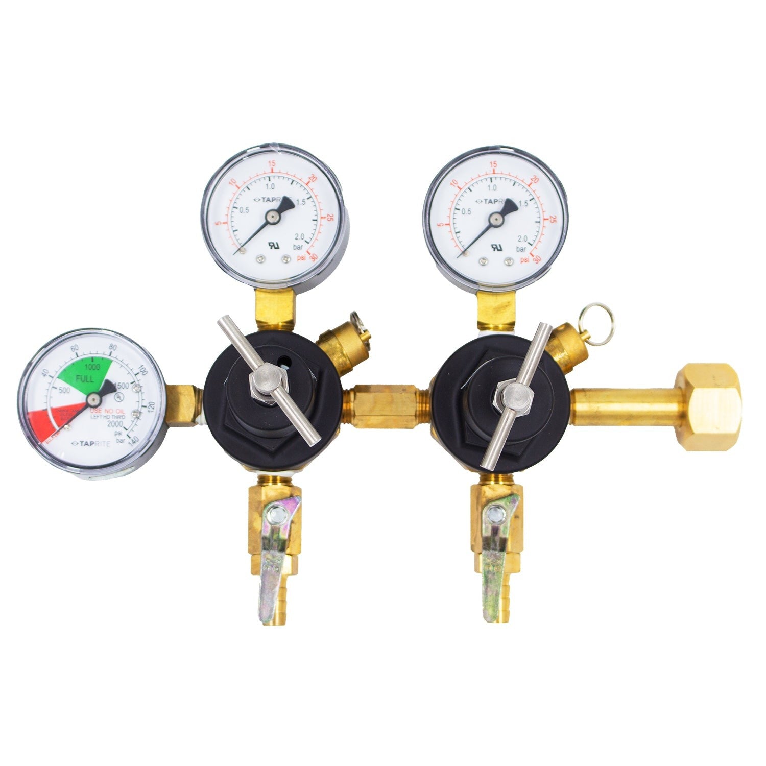 Taprite Dual Primary 2P T-Bar Low Pressure Co2 Regulator (Zinc Bonnet, 30 PSI & 2000 PSI) [3752-BR-30MT]