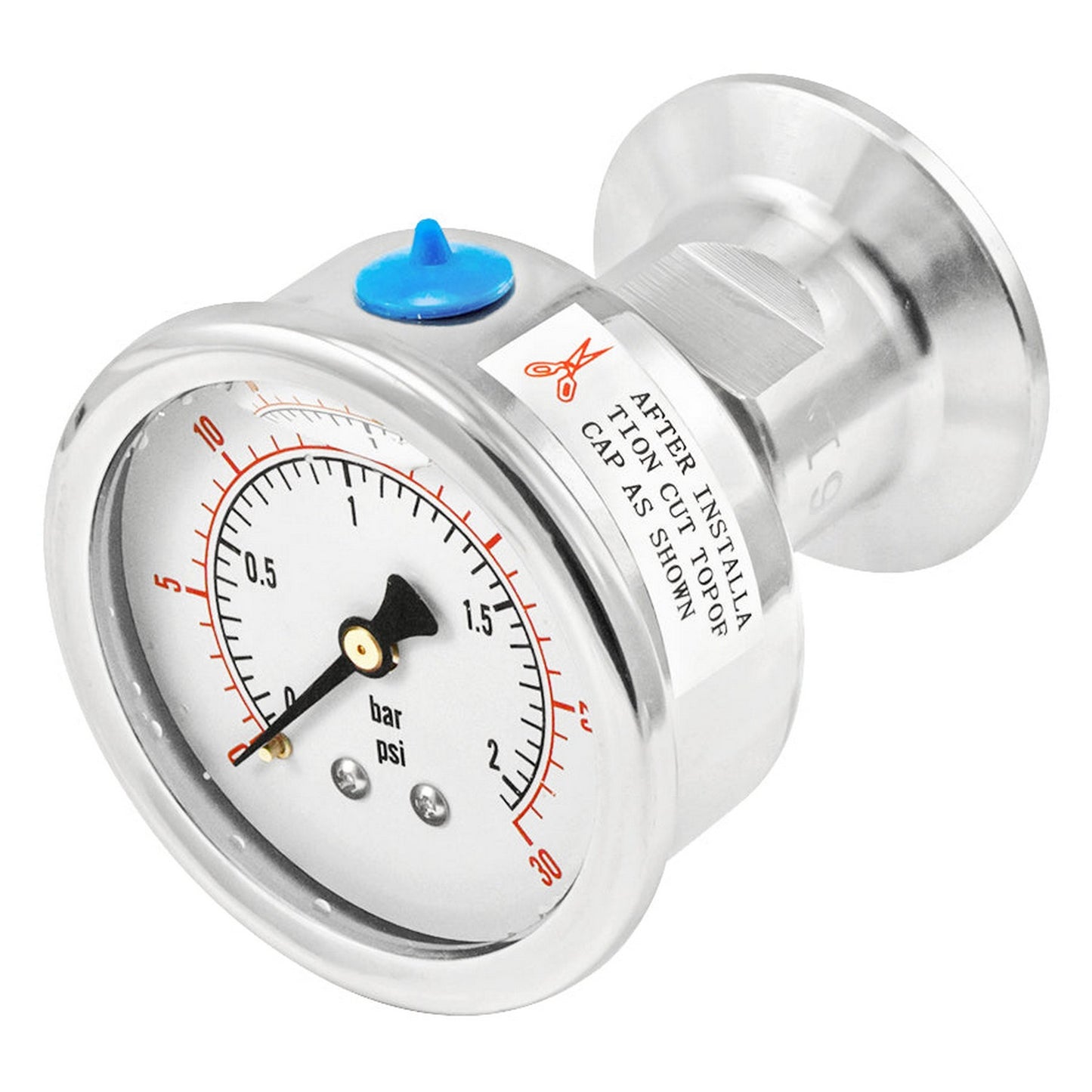 Kegland Stainless Steel 1.5" Tri-Clover Sanitary Diaphragm Pressure Gauge (0 - 30 PSI)