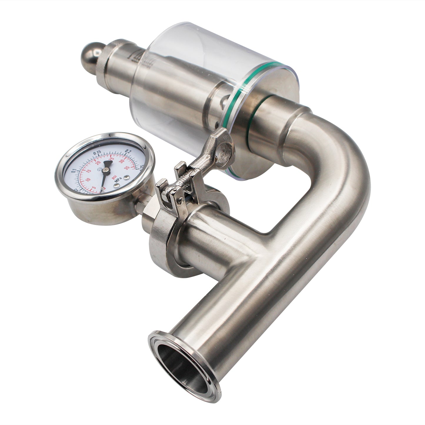 Kegland Stainless Steel Tri-Clover Spunding Valve With Pressure Gauge - 1.5" TC - ADJ. PRV (0 - 35 PSI)