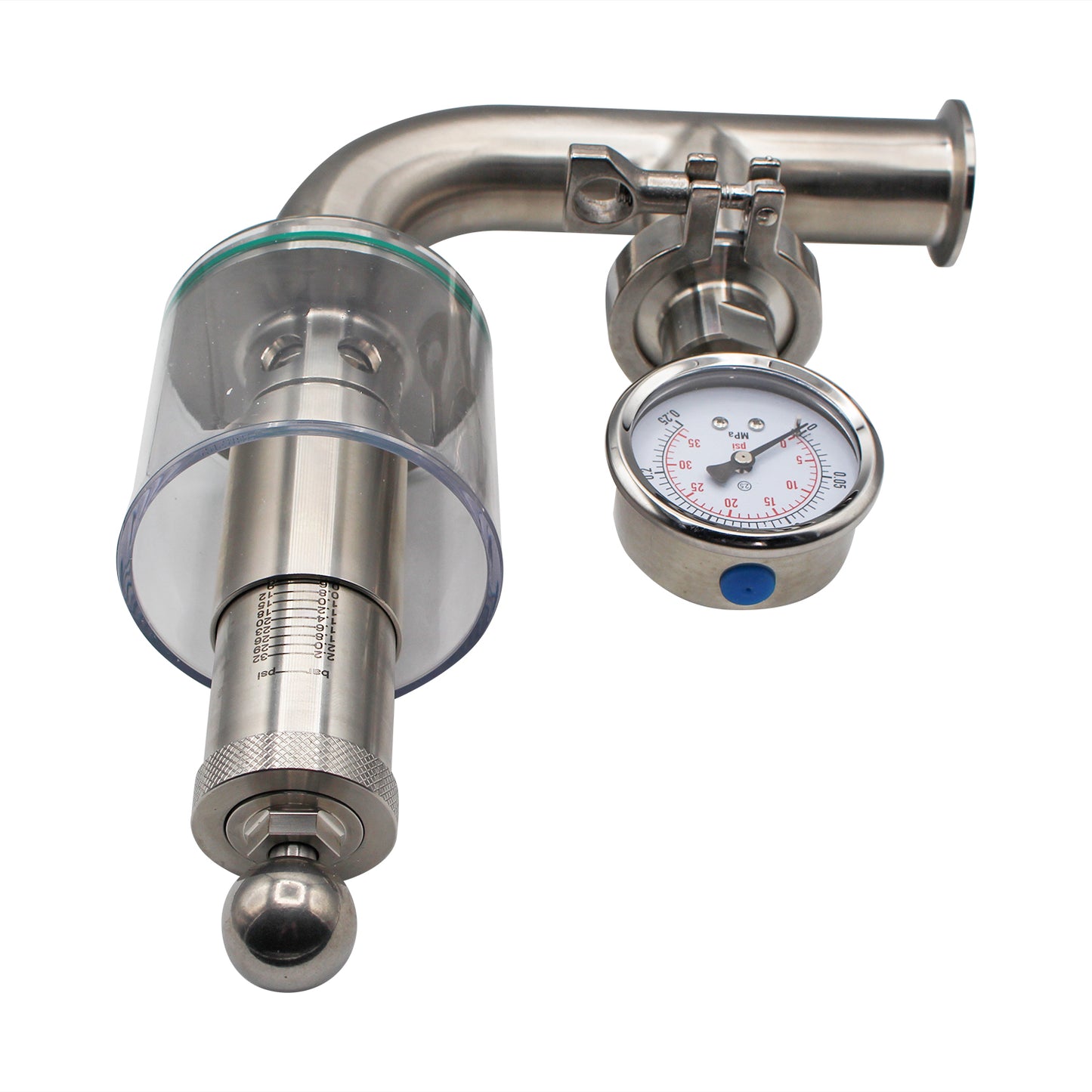 Kegland Stainless Steel Tri-Clover Spunding Valve With Pressure Gauge - 1.5" TC - ADJ. PRV (0 - 35 PSI)