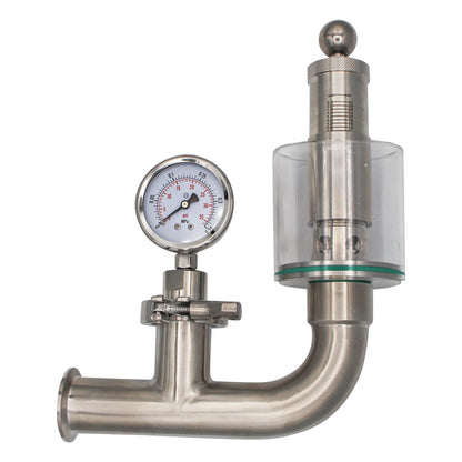 Kegland Stainless Steel Tri-Clover Spunding Valve With Pressure Gauge - 1.5" TC - ADJ. PRV (0 - 35 PSI)