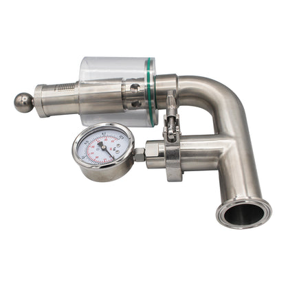 Kegland Stainless Steel Tri-Clover Spunding Valve With Pressure Gauge - 1.5" TC - ADJ. PRV (0 - 35 PSI)