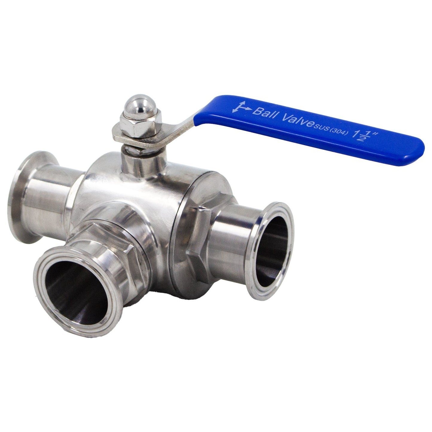 Stainless Steel Tri-Clover 3-Way Ball Valve (T-Type Design) - 1.5" TC