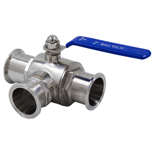 Stainless Steel Tri-Clover 3-Way Ball Valve (T-Type Design) - 2" TC