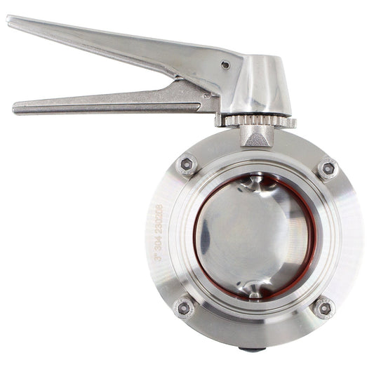Stainless Steel Tri-Clover Butterfly Valve (Squeeze Trigger) - 3" TC (All SS)
