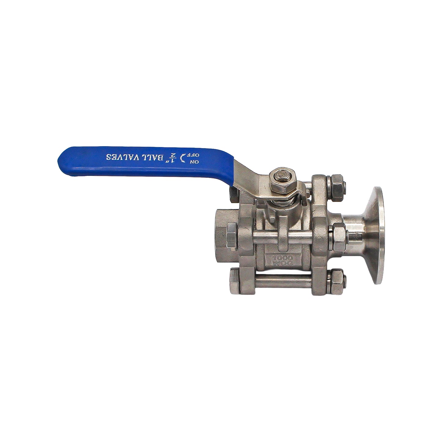 1" Tri Clamp X 1/2" Female NPT 3-Piece Ball Valve - Tri Clover Sanitary Stainless Steel Fitting
