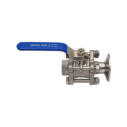 1" Tri Clamp X 1/2" Female NPT 3-Piece Ball Valve - Tri Clover Sanitary Stainless Steel Fitting