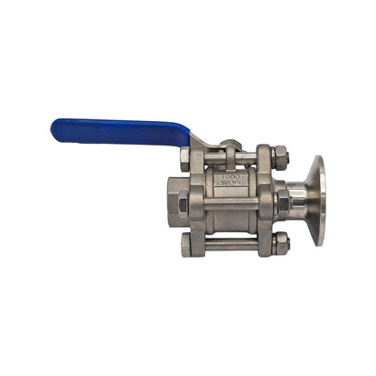 1" Tri Clamp X 1/2" Female NPT 3-Piece Ball Valve - Tri Clover Sanitary Stainless Steel Fitting