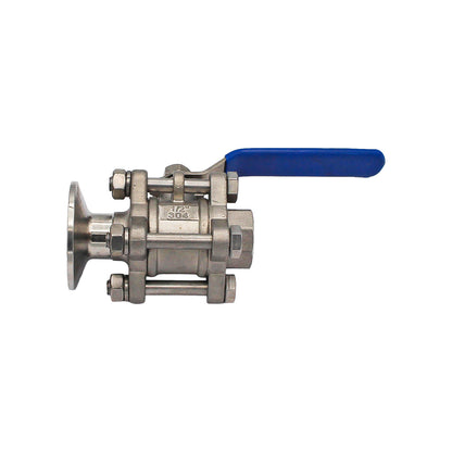 1" Tri Clamp X 1/2" Female NPT 3-Piece Ball Valve - Tri Clover Sanitary Stainless Steel Fitting