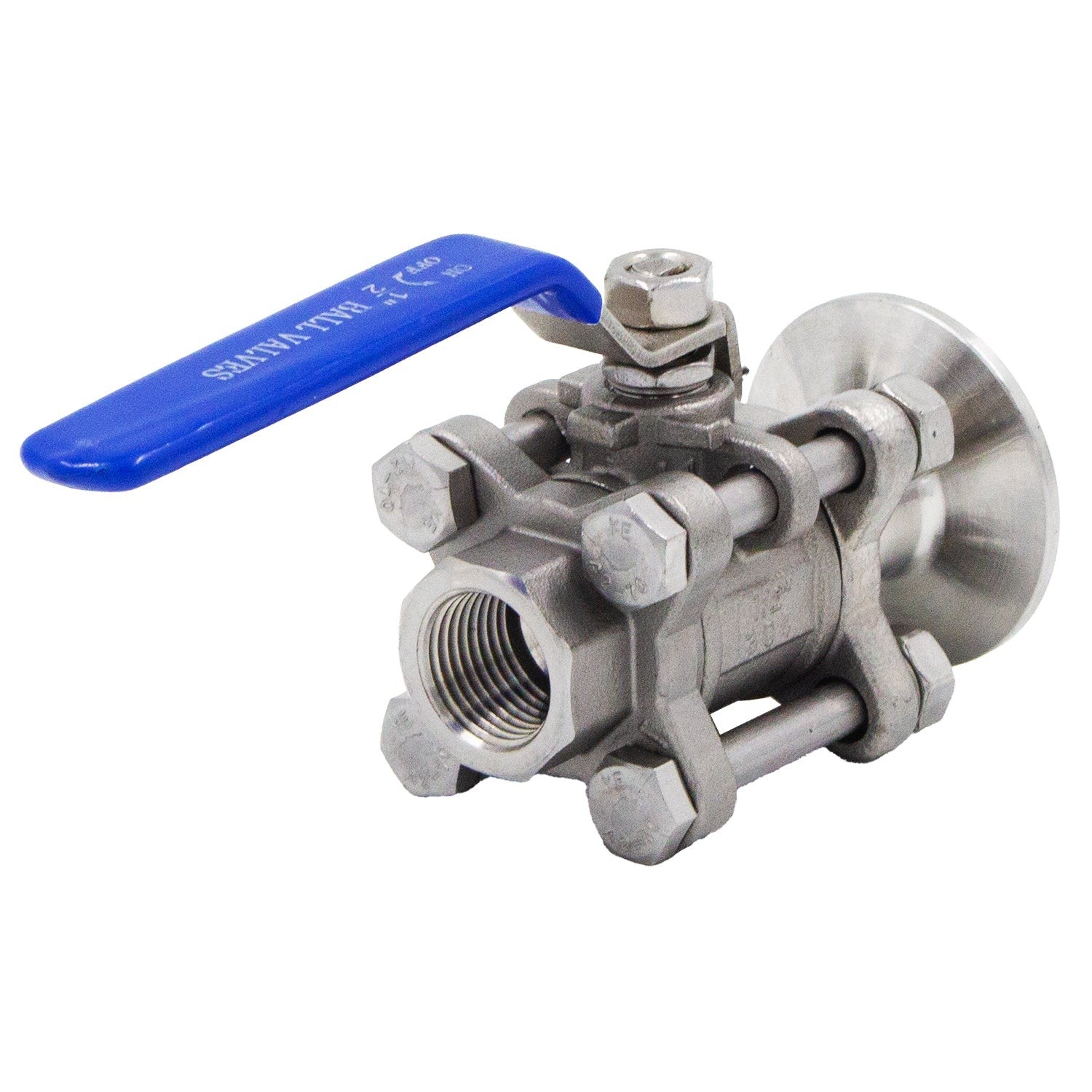 Stainless Steel Tri-Clover 3-Piece Ball Valve - 1" TC X 1/2" Female NPT