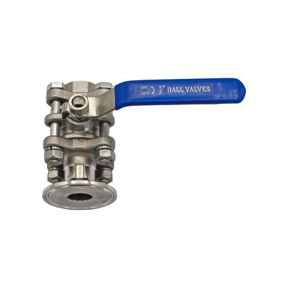 1" Tri Clamp X 1/2" Female NPT 3-Piece Ball Valve - Tri Clover Sanitary Stainless Steel Fitting