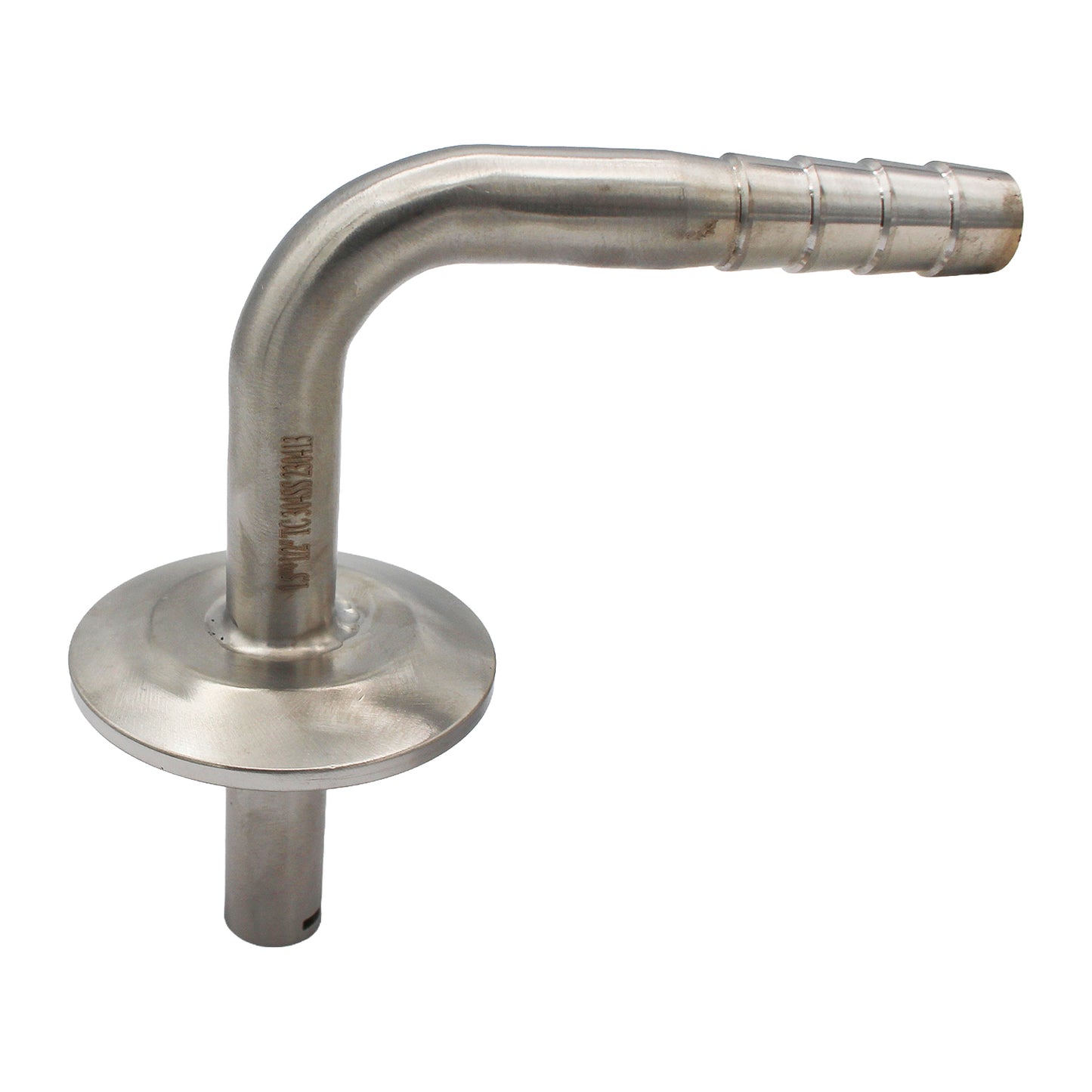 1.5" Tri Clamp with 7/16" OD Whirlpool Barbed 90° Elbow - Tri Clover Sanitary Stainless Steel Fitting