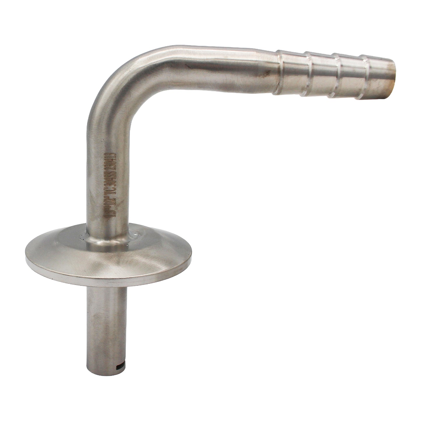 1.5" Tri Clamp with 7/16" OD Whirlpool Barbed 90° Elbow - Tri Clover Sanitary Stainless Steel Fitting