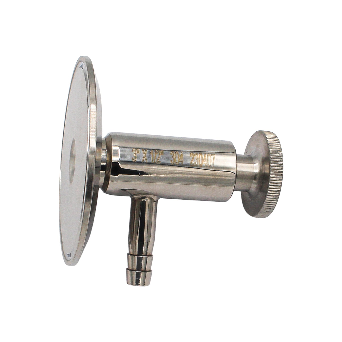 3" Tri Clamp Sample Valve with 1/2" OD Barb - Tri Clamp Sanitary Stainless Steel Fitting